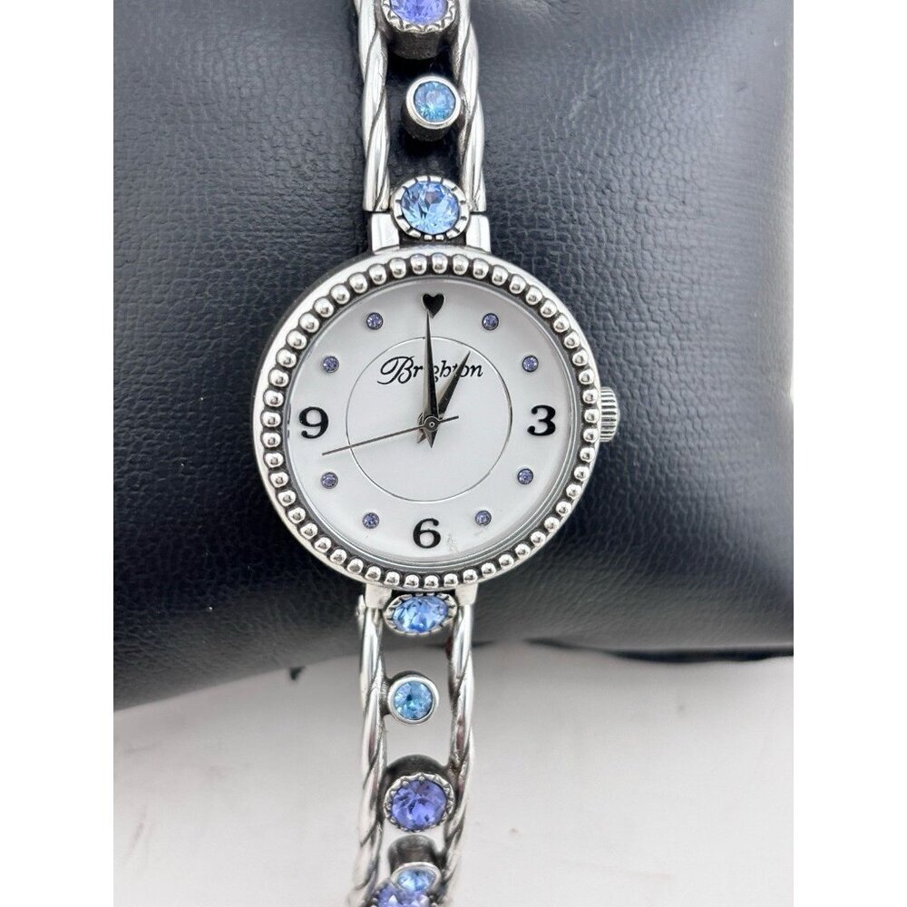 BRIGHTON HALO CORONA TANZANITE PURPLE BLUE HUES SWAROVSKI CRYST SLVR WATCH + tin - Picture 2 of 8